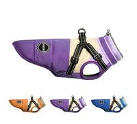 Chaleco para perro, abrigo impermeable con arnés, para invierno, cálido y suave, con cuello de lana, morado, L