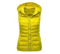 Chaleco Plumas Mujer,Chalecos De Mujer Elegante Chaleco Ligero Acolchado Amarillo Chaleco De Plumas De Trabajo Chaqueta Con Capucha Chaleco Funcional Deportivo Ropa Exterior Sólida Otoño Invierno,L