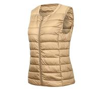 Chaleco Plumas Ultralight Mujer Chalecos Plumiferos Chaleco Plumon Qcolchado Sin Mangas Mujer Chaqueta Pluma Chaquetón Plumífero Sin Mangas Mujer Chaleco Guateado Talla Grande Down Vest Champán XXL