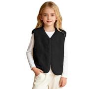 Chaleco Polar Reversible Infantil con Ribete Sintético Acolchado sin Mangas para Temporada (Black, 4-5 Years)
