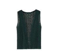 Chaleco Punto Mujer,Chaleco De Ganchillo Para Mujer Retro Verde Oscuro Ondulación Hueca Sin Mangas Frente Abierto Chaleco Corto Chal Cárdigan Punto Boho Hippie Gilet Blusa Verano Bikini Cubrir,Ver