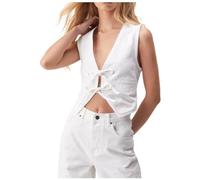 Chaleco recortado para mujer, chaleco vaquero sexy, cuello en V profundo, corbata frontal, sin mangas, camiseta sin mangas, chaleco de moda ajustado de corte bajo Camiseta Mujer Perro