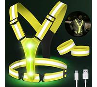 Chaleco Reflectante Bicicleta LED Recargable, Chalecos Reflectantes Seguridad con Ajustable, Chaleco Reflectante para Niños con 2 Bandas Reflectantes para Ciclismo, Carrera, Trotar por la noche