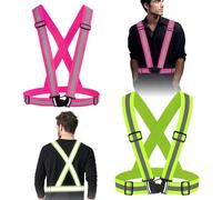Chaleco Reflectante, Chaleco de Seguridad Ajustable, Reflectantes para Seguridad, Tirantes Reflectantes para Mujer y Hombre, Alta Visibilidad, para Ciclismo y Carrera Nocturna (Verde + Rosa)