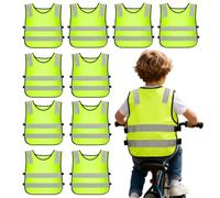 Chaleco Reflectante De Seguridad Para Niños - Algodón 41x45,5 Cm De Alta Visibilidad | Chaleco De Alta Visibilidad - Paquete De 10 Para Ciclismo, Correr, Esquiar | Conjunto De Noche Para Niños Al Aire