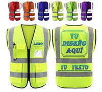 Chaleco Reflectante Personalizado con Bolsillos Chaleco Seguridad Personalizada con Nombre y Logo Colete Reflector Transpirable para Obra Construcción Trabajo Empresas Equipos Eventos al por mayor
