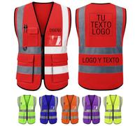 Chaleco Reflectante Personalizado con texto/Logo/foto Chaleco Seguridad personalizada con bolsillos y cremallera Colete Reflector de trabajo para Construcción Empresas voluntarios Compra al por mayor