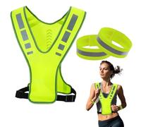 Chaleco reflectante seguridad ciclismo adulto con bandas muñeca y brazo 3 piezas fluorescente verde con bolsillos multiusos para correr caminar bicicleta uso nocturno