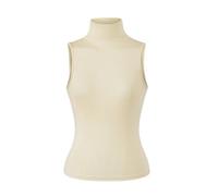 Chaleco Retro sin Mangas de Cuello Alto for Mujer, elástico, Ajustado, Color sólido, Parte Superior Corta o Capa Base(Milk Tea,Small)