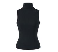 Chaleco Retro sin Mangas de Cuello Alto for Mujer, elástico, Ajustado, Color sólido, Parte Superior Corta o Capa Base(Noir,Small)