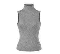 Chaleco Retro sin Mangas de Cuello Alto for Mujer, elástico, Ajustado, Color sólido, Parte Superior Corta o Capa Base(Light Gray,M)