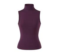 Chaleco Retro sin Mangas de Cuello Alto for Mujer, elástico, Ajustado, Color sólido, Parte Superior Corta o Capa Base(Lila,M)