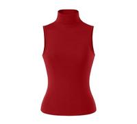 Chaleco Retro sin Mangas de Cuello Alto for Mujer, elástico, Ajustado, Color sólido, Parte Superior Corta o Capa Base(Rot,Small)