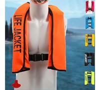 Chaleco Salvavidas Inflable Manual, Chaleco de Ayuda con Silbato de Seguridad y Bandas Reflectantes for Kayak, Navegación, Pesca y Deportes acuáticos(Orange)