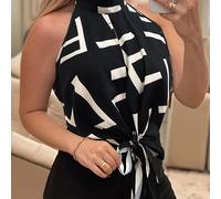 Chaleco sin espalda con cuello de tirante halter a rayas para mujer, camiseta con cordones, estilo Pure Desire, top elegante y versátil, < >