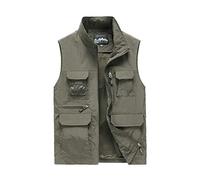 Chaleco sin mangas Chaleco de herramientas Chaleco multibolsillo exterior Chaleco de pesca de fotografía Chaleco de hombre Chaleco delgado Chaleco de hombre exterior Chaleco de cuello alto(Khaki,XL)