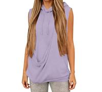 Chaleco sin mangas con capucha para mujer, casual, con bolsillo gráfico de perro, color morado, talla S