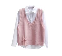 Chaleco sin mangas con cuello en V para mujer, chaleco de punto con lazo para mujer, Chaleco Rosa, S