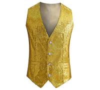 Chaleco sin mangas con lentejuelas - Blazer Chic Y Elegant Chaqueta para Hombre Leger Chaleco Vestido para Hombre Con Cuello en V Blazers Business Boutonnage Casual, amarillo, XL