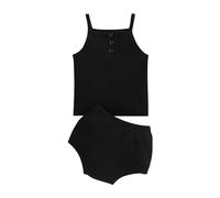 Chaleco sin mangas con tirantes delgados en la parte delantera, camiseta corta sin mangas de punto acanalado, ajuste delgado, básico, color sólido, pantalones cortos y pantalones cortos para bebé para
