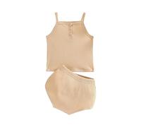 Chaleco sin mangas con tirantes delgados en la parte delantera, camiseta corta sin mangas de punto acanalado, ajuste delgado, básico, color sólido, pantalones cortos para bebé para niñas (caqui, 6-12