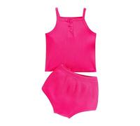 Chaleco sin mangas con tirantes delgados en la parte delantera, camiseta corta sin mangas de punto acanalado, ajuste delgado, básico, color sólido, pantalones cortos para bebé para niñas (rosa intenso