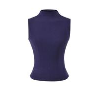 Chaleco sin Mangas de Cuello Alto Color sólido for Mujer, Estilo nicho, elástico, Ajustado, Corto, Deportivo, Jersey Mezcla algodón(Navy,Small)