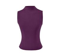 Chaleco sin Mangas de Cuello Alto Color sólido for Mujer, Estilo nicho, elástico, Ajustado, Corto, Deportivo, Jersey Mezcla algodón(Lila,M)