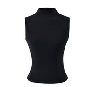Chaleco sin Mangas de Cuello Alto Color sólido for Mujer, Estilo nicho, elástico, Ajustado, Corto, Deportivo, Jersey Mezcla algodón(Noir,Small)