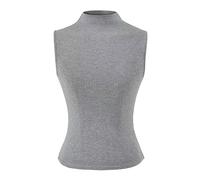 Chaleco sin Mangas de Cuello Alto Color sólido for Mujer, Estilo nicho, elástico, Ajustado, Corto, Deportivo, Jersey Mezcla algodón(Grey,Large)
