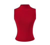 Chaleco sin Mangas de Cuello Alto Color sólido for Mujer, Estilo nicho, elástico, Ajustado, Corto, Deportivo, Jersey Mezcla algodón(Rot,Large)
