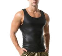 Chaleco sin Mangas de Piel Sintética para Hombres - Estilo Wet Look - Camiseta para Yoga y Fiestas