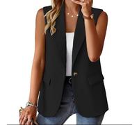 Chaleco sin mangas de poliéster para mujer con botones frontales y bolsillos, chaleco casual de color sólido para actividades de verano (XL negro)
