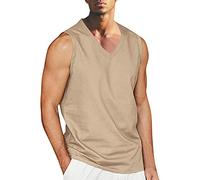 Chaleco sin mangas para hombre, camiseta de algodón y lino, transpirable, chaleco clásico, color liso, camiseta con cuello en V, minimalista, camiseta de corte extragrande básico, camiseta de tirantes
