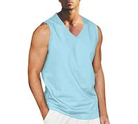 Chaleco sin mangas para hombre, camiseta de algodón y lino, transpirable, chaleco clásico, color liso, camiseta con cuello en V, minimalista, camiseta de corte extragrande básico, camiseta de tirantes