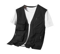 Chaleco sin mangas para hombre con muchos bolsillos, chaleco de trabajo, transpirable, chaleco funcional para camping, chaqueta de pesca, monocolor, fotografía, chaleco de pescador, ligero, clásico