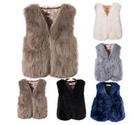 Chaleco Sin Mangas Para Mujer, Cálido de Piel Sintética, Chaqueta de Invierno de Felpa, Térmico, de Entretiempo, Cuello en V, Corto, Monocolor