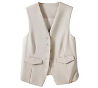Chaleco sin mangas para mujer, cuello en V, con botones, para el trabajo y la oficina, blanco, XL