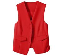 Chaleco sin mangas para mujer, cuello en V, con botones, para el trabajo y la oficina, rosso, S