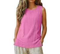 Chaleco sin mangas para mujer, cuello redondo, sin mangas, dobladillo con abertura lateral, ajuste holgado, tirantes anchos, casual, para vacaciones, playa, hot pink, M