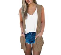 Chaleco sin mangas para mujer, ligero, cárdigan fino de punto para mujer, cárdigan largo de punto de verano, abrigo de punto de gran tamaño, elegante, sin mangas, tallas grandes, abrigo de punto con