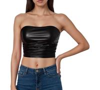 Chaleco sin mangas para mujer retro, top sexy mujer charol color sólido corte delgado hombro descubierto top casual corto diadema ligera versátil fiesta personaje para Carnaval Disco Club Club