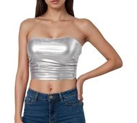 Chaleco sin mangas para mujer retro, top sexy mujer charol color sólido corte delgado hombro descubierto top casual corto diadema ligera versátil fiesta personaje para Carnaval Disco Club Club