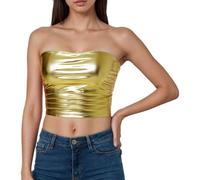 Chaleco sin mangas para mujer retro, top sexy mujer charol color sólido corte delgado hombro descubierto top casual corto diadema ligera versátil fiesta personaje para Carnaval Disco Club Club