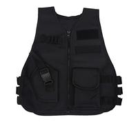 Chaleco táctico para niños, chaleco de asalto de combate de camuflaje Woodland, chaleco de guardia de seguridad transpirable chaleco protector de entrenamiento de combate de campo CS(S-negro)