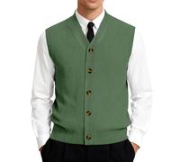 Chaleco térmico para hombre, chaleco de punto con cuello en V y tira de botones, de material suave, para negocios, ocio y uso diario, 01-verde militar, 5XL