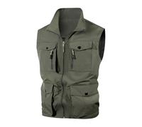 Chaleco Trabajo Con Bolsillos Hombre Informal Ligero Sin Mangas Con Múltiples Bolsillos Y Cuello Alto Para Uso Diario Para El Hogar Exteriores Senderismo Primavera Y Verano (Army Green Xxxl)