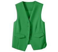 Chaleco tradicional para mujer sin mangas - Chaleco de traje corto para mujer, chaleco informal monocolor, elegante, corte estrecho, cuello en V, chaleco de esmoquin, chaleco vintage, chaleco de