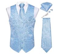 Chaleco traje Chaleco de boda for hombre, sin mangas, cuello en V, satén, lujo, for, corbata, pañuelo bolsillo, gemelos con clip, 5 unidades Chaleco vestir hombre(Color 21,L)