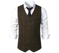 Chaleco traje Chaleco de oficina vintage a cuadros for hombre, ajustado, cruzado, retro, sin mangas Chaleco vestir hombre(Green,S)